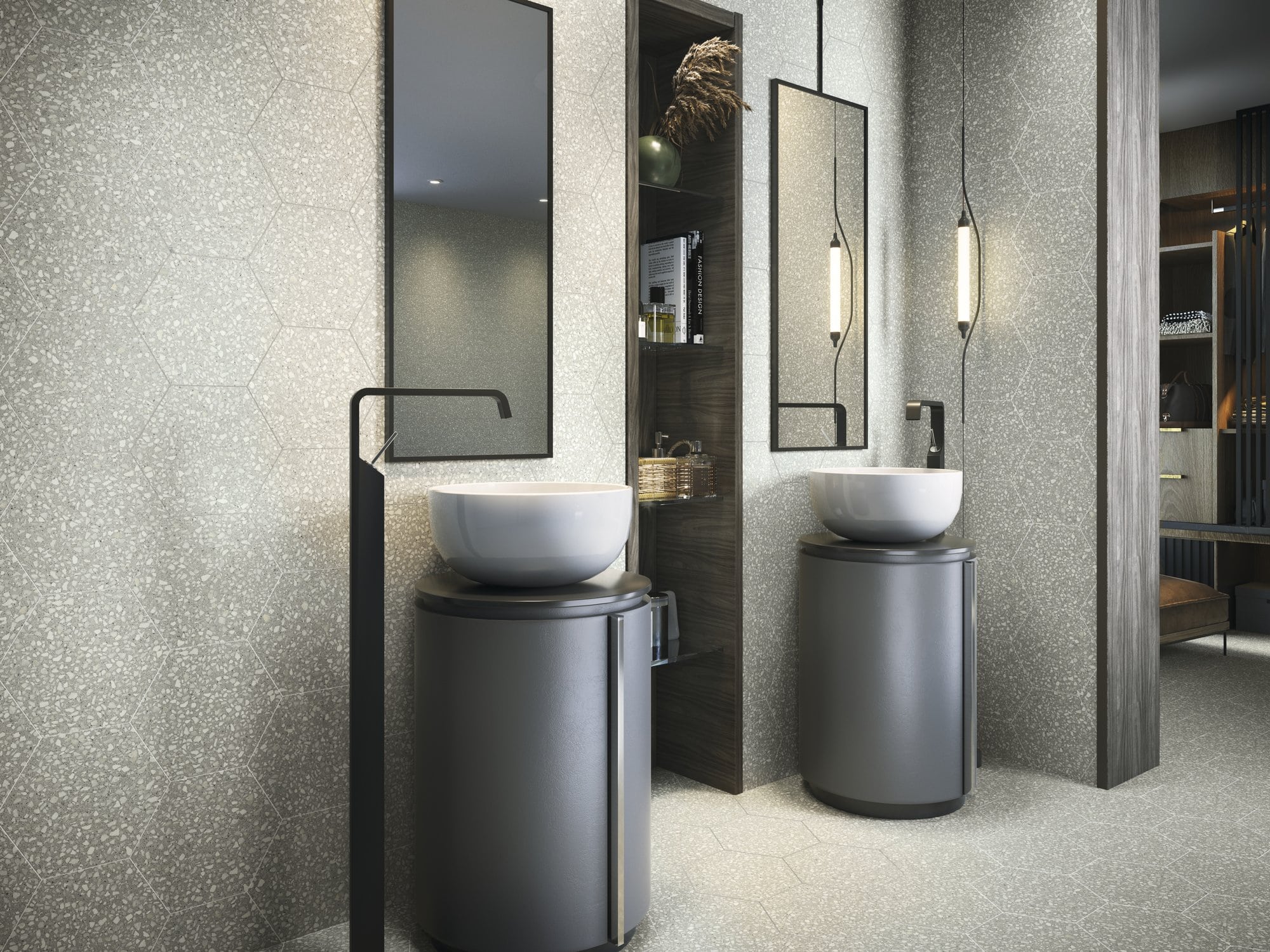 TERRAZZO GREY RECT 60X120 Stone Porcelain Tiles for bathroom london
