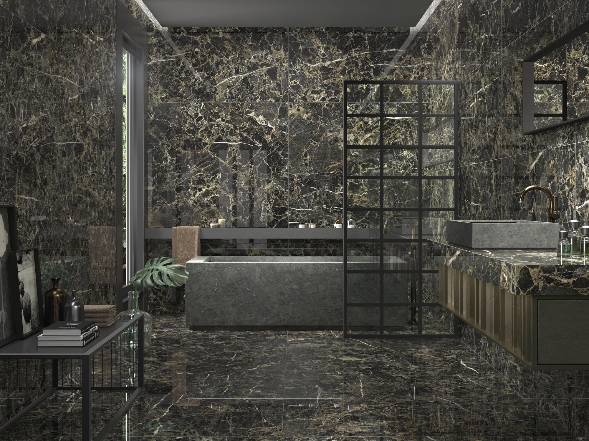 FLOOR CELAIN Porcelain Bathroom Golden Black Tiles