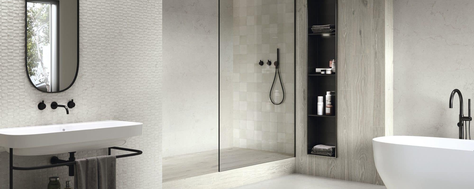 LIMESTONE Stone look porcelain tile bathroom london slider